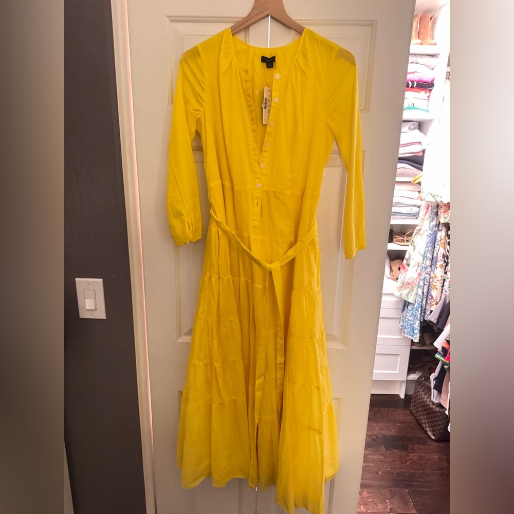 Jcrew fluorescent yellow tiered dress with a belt. New never worn size S